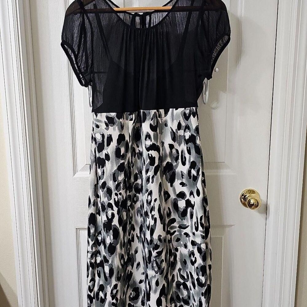 VOIR VOIR Black Sheer Chiffon Top Leopard Print Skirt Dress Size 10